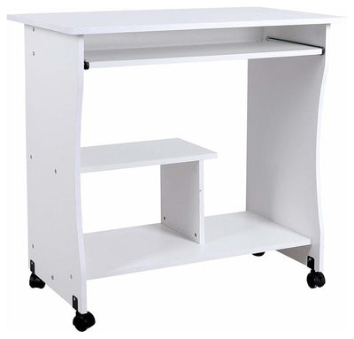 Modern Movable Desk, Particle Board With Sliding Keyboard and Shelf, White DL Modern