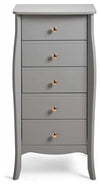 Modern Narrow Chest of 5-Drawer, Grey Finished MDF With Rose Gold Handles