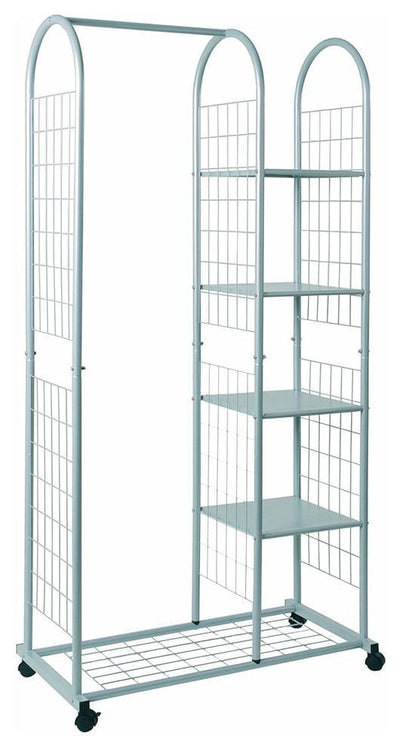 Modern Open Wardrobe in Coloured Steel with Hanging Rail, Shelves, Castor Wheels DL Modern