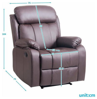 Modern PU Leather Recliner Chair With Extra Padded Armrest, High Back, Brown DL Modern