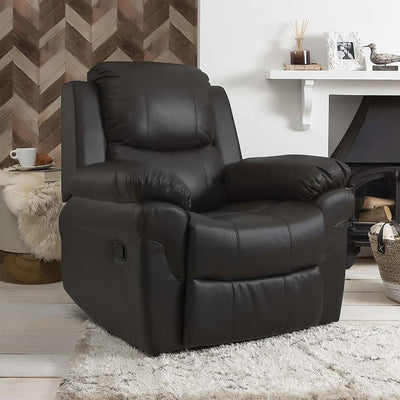 Modern Recliner Chair Upholstered, Bonded Faux Leather, Padded Armrest, Brown DL Modern