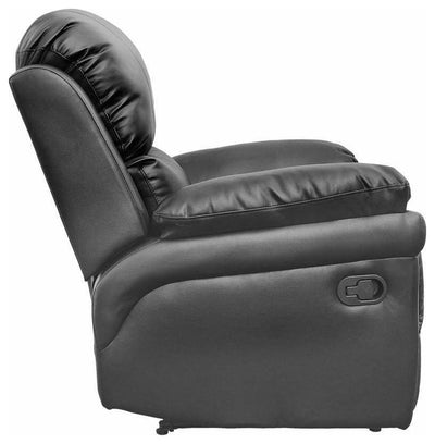 Modern Recliner Chair Upholstered, Bonded Leather With Cushioned Armrest, Black DL Modern