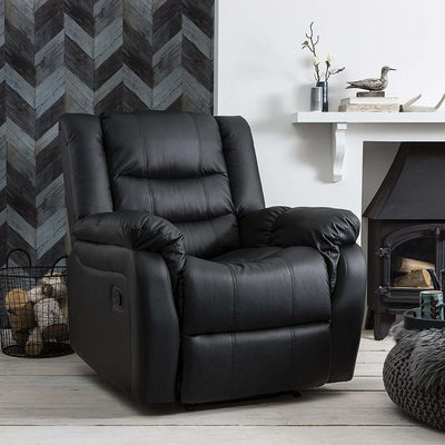 Modern Recliner in PU and Bonded Leather, Extra Padded, Black DL Modern