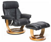 Modern Recliner Swivel Chair with Footstool, Leather and Wooden Base, Black DL Modern