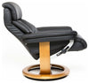 Modern Recliner Swivel Chair with Footstool, Leather and Wooden Base, Black DL Modern