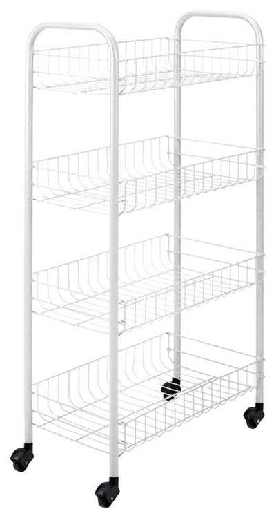 Modern Rolling Trolley Cart, White Finished Steel With 4 Storage Baskets DL Modern