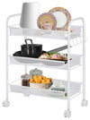 Modern Rolling Trolley Cart, White Steel Frame and Metal Mesh Compartments DL Modern
