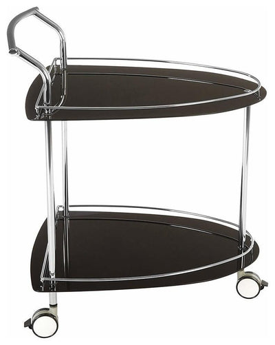 Modern Serving Trolley Cart, Chromed Steel Frame and 2 Glass Curved Shelves DL Modern