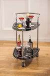 Modern Serving Trolley Cart, Chromed Steel Frame and 2 Glass Curved Shelves DL Modern