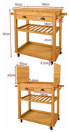 Modern Serving Trolley Cart, Natural Bamboo Wood With 2-Drawer and Wine Rack DL Modern