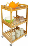 Modern Serving Trolley Cart, Natural Bamboo Wood With 3-Tier and 4-Wheel DL Modern