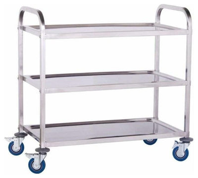 Modern Serving Trolley Cart, Stainless Steel With 3-Tier and 4-Wheel DL Modern