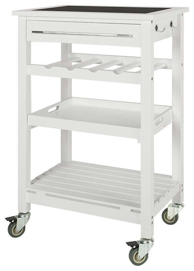 Modern Serving Trolley Cart, White Painted MDF With Black Tempered Glass Top DL Modern