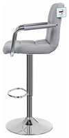 Modern Set of 2 Bar Stools, Faux Leather With Chrome Plated Frame, Grey DL Modern