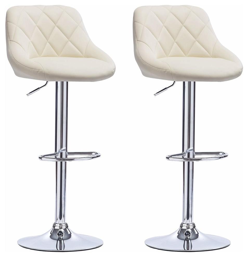 Modern Set of 2 Bar Stools in Faux Leather with Footrest and Adjustable Height DL Modern