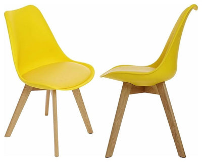 Modern Set of 2 Chairs, Solid Oak Legs and Cushioned Padded Seat Tulip Style DL Modern