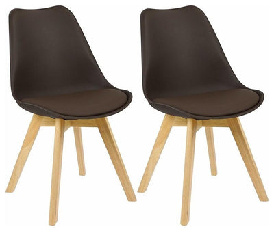 Modern Set of 2 Chairs, Solid Wooden Legs and Upholstered Padded Seat, Brown DL Modern