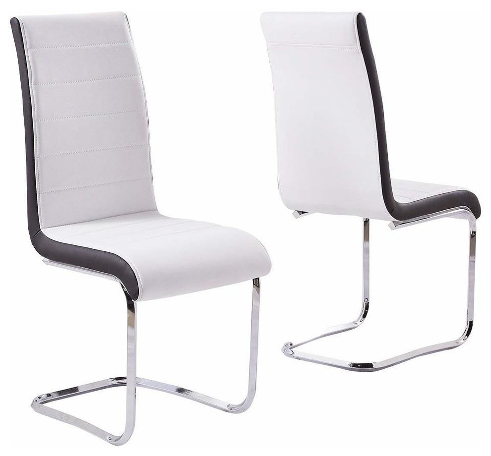 Modern Set of 2 Chairs Upholstered, Faux Leather With Chrome Plated Base, White DL Modern
