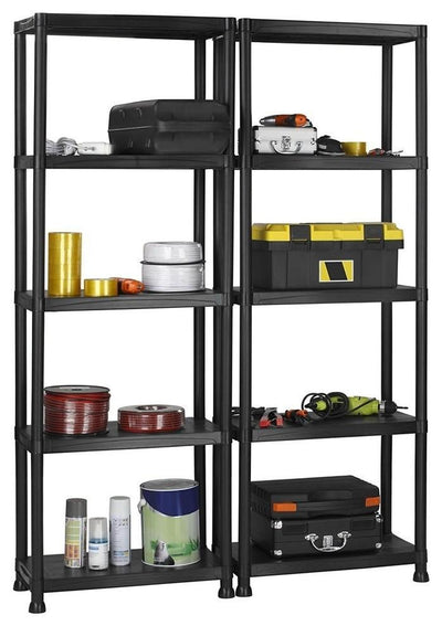 Modern Set of 2 Display Shelving Units, Black Plastic With 5 Open-Compartment DL Modern