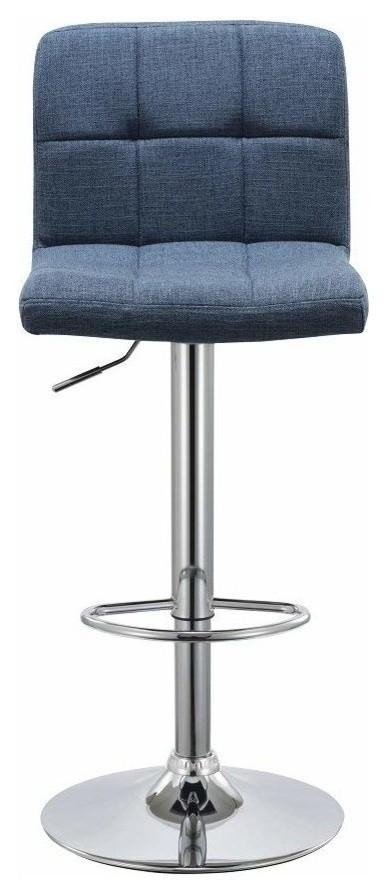 Modern Set of 2 Swivel Barstools, Linen Fabric, Backrest Adjustable Height, Blue DL Modern