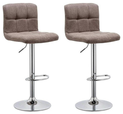 Modern Set of 2 Swivel Barstools, Linen Fabric, Backrest Adjustable Height Brown DL Modern
