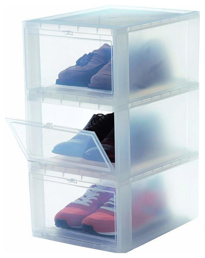 Modern Set of  3 Shoe Boxes, Transparent Plastic, Perfect for Saving Space DL Modern
