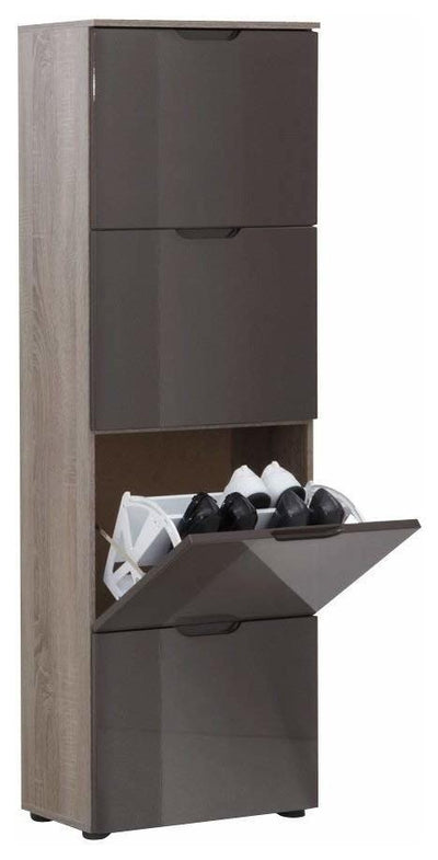 Modern Shoe Cabinet, Dark Oak-Brilliant Brown Finished MDF With 4-Compartment DL Modern