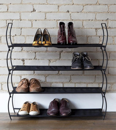 Modern Shoe Rack, Metal Construction With 2-Breathable Black Mesh Fabric Shelves DL Modern