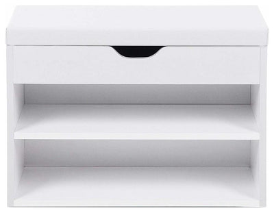 Modern Shoes Storage Bench, White Finished MDF With Padded Cushioned Seat DL Modern