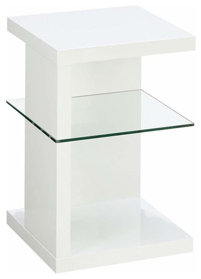 Modern Side End Table, Painted MDF, Clear Tempered Glass, Square Design, White DL Modern