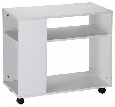 Modern Side End Table With Open Shelf and Wheels, White DL Modern