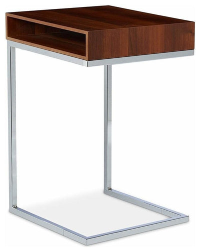 Modern Side End Table With Steel Frame, Wood Grain Tabletop, Natural Brown DL Modern