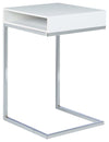 Modern Side End Table With Steel Frame, Wood Grain Tabletop, White DL Modern