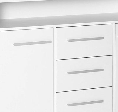 Modern Sideboard, White Finished MDF With 2-Door, 3-Drawer and Open Case DL Modern