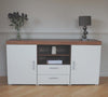 Modern Sideboard, White Finished Wood With Walnut Top With Doors and Drawers DL Modern