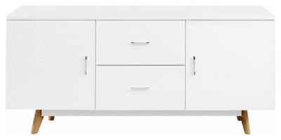 Modern Sideboard, White High Gloss Wood With 2-Door and 2-Storage Drawer DL Modern