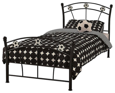 Modern Single Bed, Black Finished Frame With Wooden Slats, Soccer Design DL Modern