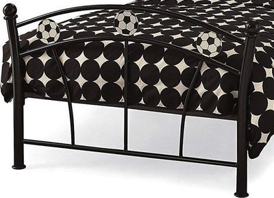 Modern Single Bed, Black Finished Frame With Wooden Slats, Soccer Design DL Modern
