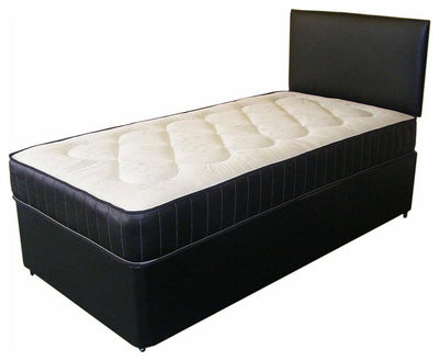 Modern Single Bed in Black Faux Leather Base, Include Mattress and Headboard DL Modern
