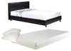 Modern Small Double Bed Upholstered, Black Faux Leather With Low Metal Frame DL Modern