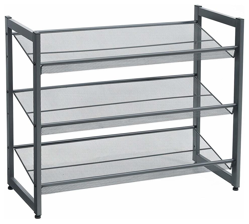 Modern Stackable Shoe Rack in Wiremesh Steel With 3 Tier, Adjustable Angles DL Modern