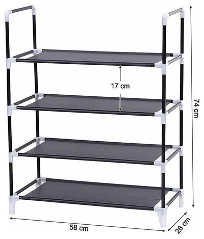 Modern Standing Shoe Rack, Fabric With Stainless Steel Frame With 4-Shelf DL Modern