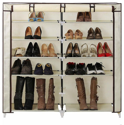 Modern Standing Storage Organizer in Fabric with Stainless Steel and 7 Shelves