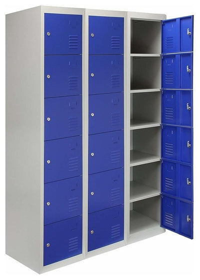 Modern Storage Cabinet, Blue-Grey Metal With 18-Door, Great for Space Saving DL Modern