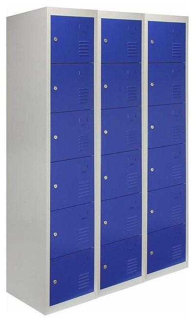 Modern Storage Cabinet, Blue-Grey Metal With 18-Door, Great for Space Saving DL Modern