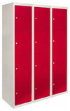 Modern Storage Cabinet, Red-Grey Finished Metal With 12-Door, Lockable Design DL Modern