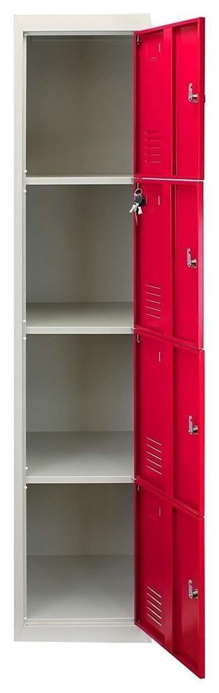 Modern Storage Cabinet, Red-Grey Finished Metal With 12-Door, Lockable Design DL Modern