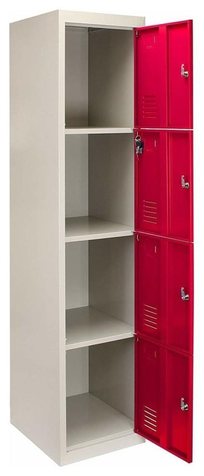 Modern Storage Cabinet, Red-Grey Finished Metal With 12-Door, Lockable Design DL Modern