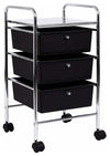 Modern Storage Cabinet Trolley, Chrome Plated Steel Frame, 3 Black Drawers