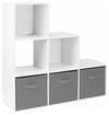Modern Storage Cabinet, White Painted MDF With 3 Grey Drawers and Open Shelves DL Modern